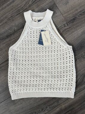 Universal Thread Crochet Tank Cream Sweater Open-Knit Halter Tank Top Sleeveless